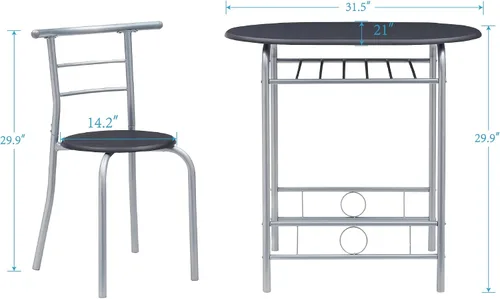 Miniatura 6 de VECELO Juego de mesa redonda y silla de madera de 3 piezas para comedor, cocina, bar, desayuno, con estante de almacenamiento de vino, ahorro
