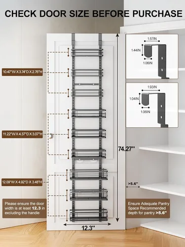 Miniatura 2 de Delamu Organizador de despensa de 9 niveles para colocar sobre la puerta, organizadores y almacenamiento ajustables para puertas de despensa, cesta