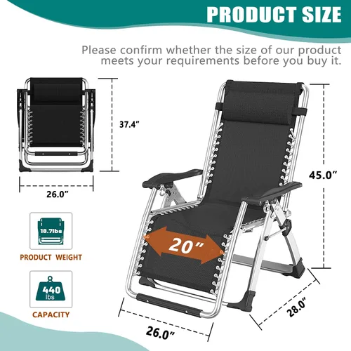 Miniatura 3 de Silla de gravedad cero, sillón reclinable de césped, tumbona reclinable para patio, tumbona plegable portátil con cojín suave desmontable, soporte