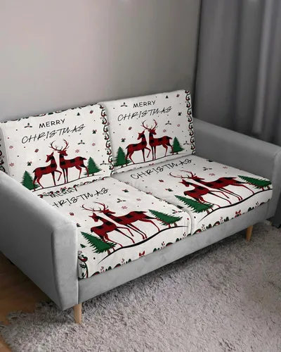 Miniatura 3 de Fundas de cojín para sofá de Navidad con diseño de muñeco de nieve azul, funda elástica para sofá con parte inferior elástica, fundas de sofá