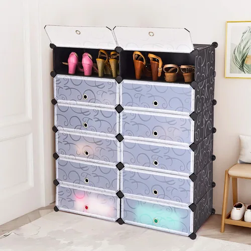 Miniatura 4 de Zapatero organizador de 6 niveles, 24 pares de almacenamiento de zapatos de plástico, zapatero de pie, almacenamiento modular apilable para zapatos