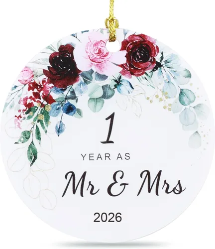 Jnglr Adorno de primer aniversario 2026, regalos de boda para parejas 2026, 1er para parejas, adorno de Navidad de boda de doble cara, acrílico de 3