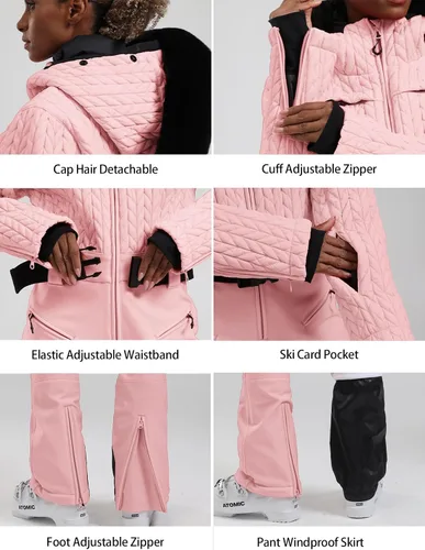 Miniatura 9 de GSOU SNOW Traje de esquí para mujer, traje de nieve delgado de una pieza, chaqueta de nieve, impermeable, resistente al viento, deportes al aire