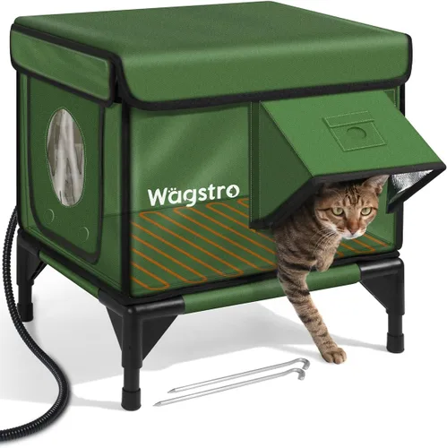 Miniatura 13 de Casa Calefaccionada para Gatos de Exterior, Casa Aislada Resistente a la Intemperie para Gatos de Exterior con Aleros Impermeables y Puerta de Verde