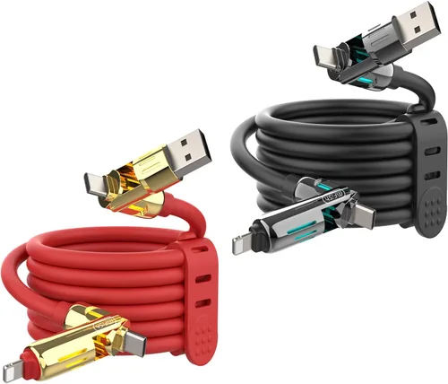 Miniatura 16 de MFish Cable de carga USB 4 en 1 con funda de transporte, cable de carga rápida de 240 W, USB-A y USB-C dual a USB-C/Lightning, para iPhone Negro