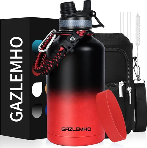 Miniatura 21 de GAZLEMHO Botella de agua aislada de 40 onzas con pajilla y boquilla, tapa 2-en-1, acero inoxidable de triple pared al vacío, fría durante 48H, a