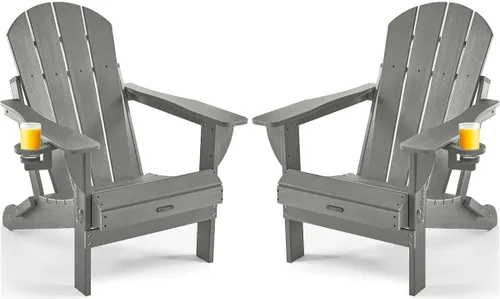Miniatura 21 de Ciokea Silla Adirondack plegable con textura de madera, silla Adirondack para patio, resistente a la intemperie, silla de plástico para hoguera