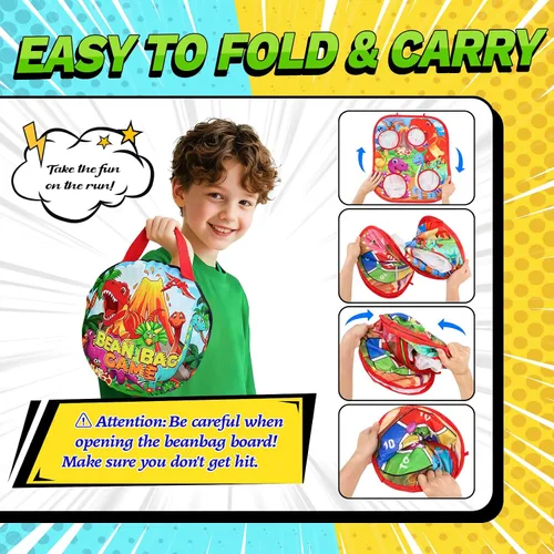 Miniatura 6 de Juego de Lanzamiento de Bolsas de Frijoles de Dinosaurio para Niños, Tablero de Cornhole 6-1, Juguetes al Aire Libre para Niños Pequeños