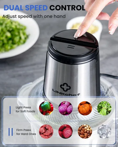 Miniatura 4 de LINKChef Food Processor, 6 Cup Mini Food Chopper, 250W Electric Meat Grinder with Stainless Steel Blades, 1.5L Compact Kitchen Processor for Meat