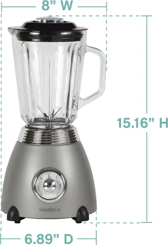 Miniatura 7 de West Bend Licuadora de estilo retro de 3 velocidades con tarro de mezcla de vidrio de 48 oz y hoja de acero inoxidable, 500 vatios, gris