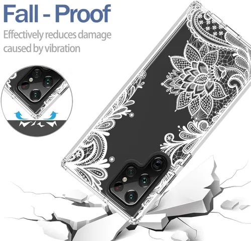 Miniatura 7 de Funda para Galaxy S22 Ultra 5G SM-S908U con protector de pantalla de vidrio templado, bonito patrón de mandala transparente, funda protectora