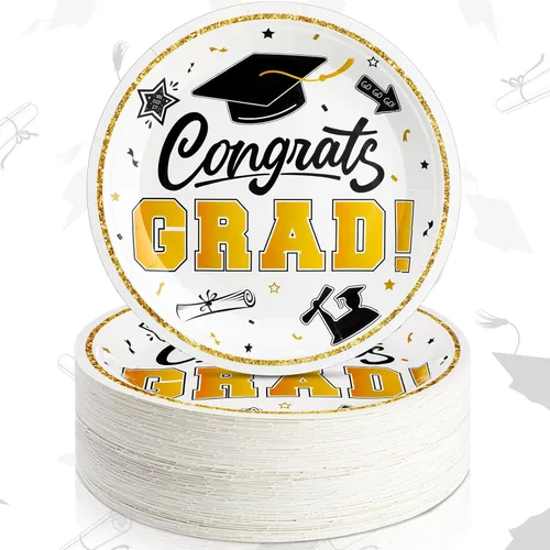 Miniatura 18 de Sabary 100 platos de papel de graduación 2026 de 9 pulgadas, suministros para fiesta de graduación de clase de 2026, decoraciones de felicitaciones