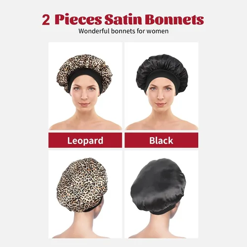 Miniatura 6 de ZHENSILK 2 piezas de gorro de satén para dormir, gorros de seda para el cabello, gorro de dormir de seda con banda elástica suave, envoltura
