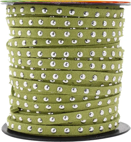 Miniatura 39 de Mandala Crafts Cordones de gamuza sintética para fabricación de joyas, 20 yardas, tiras de cordones de cuero con tachuelas doradas, cuerdas planas