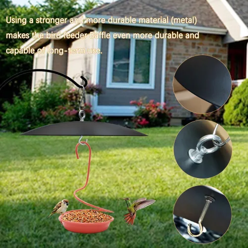 Miniatura 4 de Bafle de comedero de pájaros, protector para casas de pájaros, deflector colgante de metal de 13 pulgadas para exteriores, color negro Negro-1