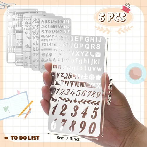Miniatura 2 de Lewtemi - Juego de 6 plantillas de metal para diarios, plantillas de acero inoxidable para planificadores de diarios, plantillas para quemar madera