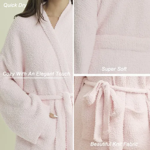 Miniatura 3 de DOOWELL Bata de baño de punto ligera y absorbente para mujer, bata de baño suave con bolsillos