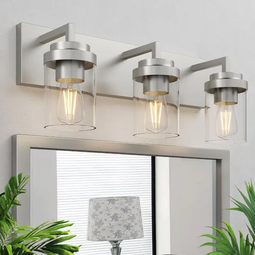 Miniatura 18 de Juego de 2 apliques de pared negros mate, con pantalla de cristal transparente, lámpara de montaje en pared para dormitorio, espejo y sala de estar