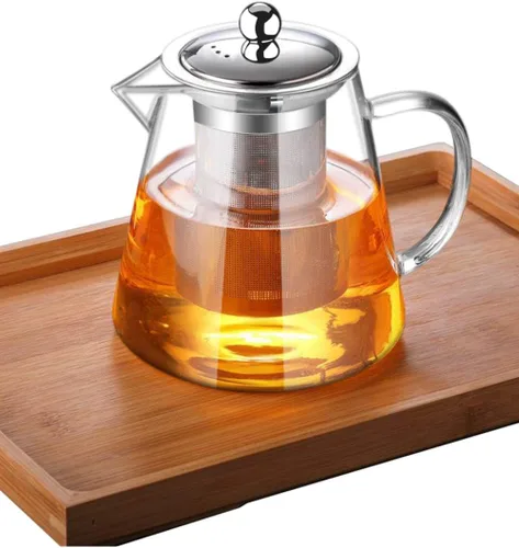 Miniatura 7 de Tetera de vidrio con infusor Tetera de 32 oz/43 oz Hervidor de té seguro para estufa Juego de tetera para té floreciente y de hojas sueltas