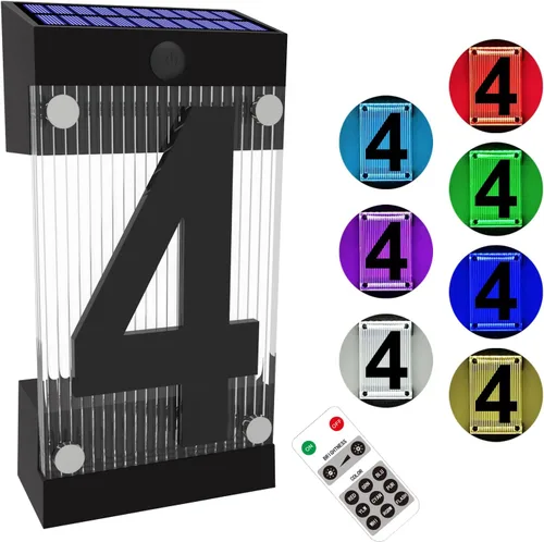 Miniatura 9 de Números solares de casa para exteriores, número acrílico 3D, control remoto de luz colorida, letrero de dirección solar, números de dirección