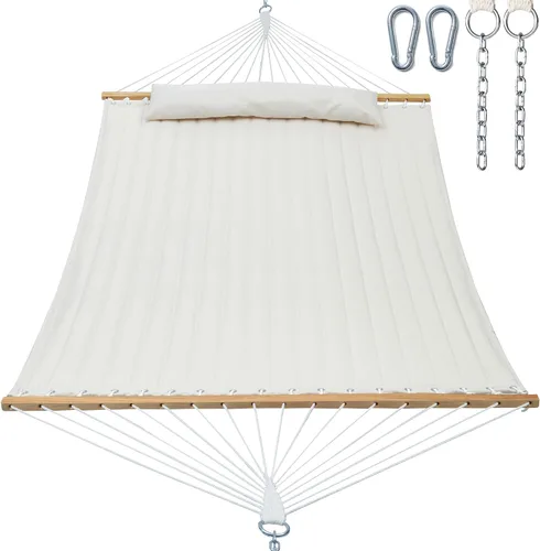 Miniatura 7 de GAFETE Hamaca de tela acolchada para 2 personas para exterior, hamacas dobles de 12 pies con barra separadora, almohada extraíble grande, bolsa