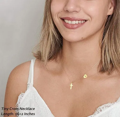Miniatura 3 de Tiny Cross Necklace for Girls Heart Initial Necklace Women Heart Birthstone Necklace Letter Stainless Steel Pendant Jewelry First Communion