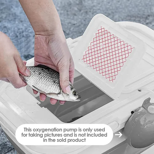 Miniatura 3 de Hikary Cubo de pesca de 13 litros con mini bomba de oxígeno, contenedor de transporte de peces, plegable, portátil, plegable, plegable, caja Gris