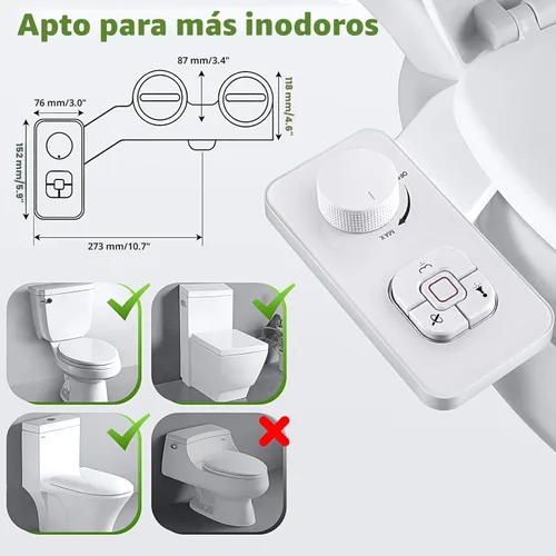Miniatura 7 de SAMODRA Accesorio de bidé, accesorio para asiento de inodoro de agua fría no eléctrico con controles de presión, boquillas dobles retráctiles Blanco