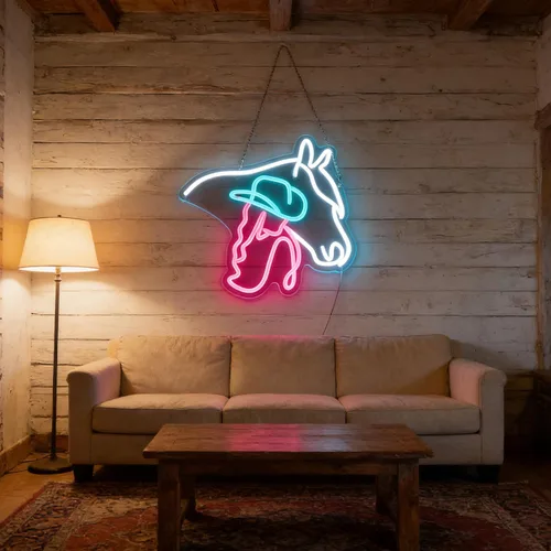 Miniatura 6 de Letrero de neón de caballo vaquera, luz de neón de mujer caballo, luz LED de señora caballo, letrero LED de vida campestre, decoración de pared