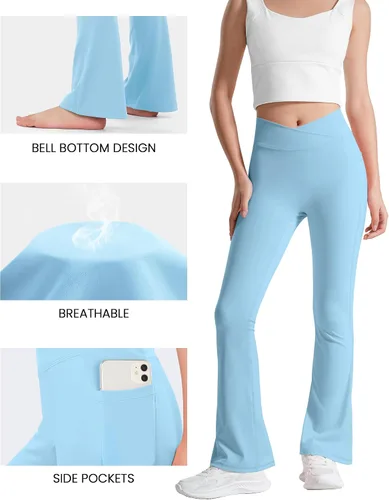 Miniatura 2 de BOOPH Leggings acampanados para niñas con bolsillos cruzados de cintura alta, pantalones de yoga acampanados pantalones deportivos