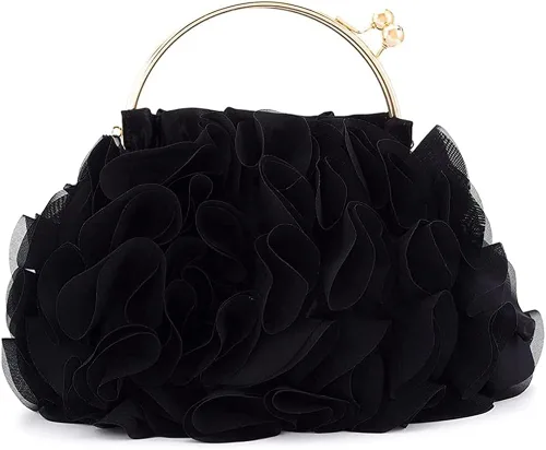 DJBM Bolsos de mano florales para mujer, bolsa de noche de satén para fiesta, graduación, bolso de novia