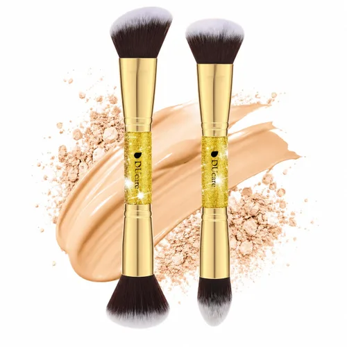 DUcare Brochas de maquillaje Duo End Foundation Powder Buffer y Contour Brush Herramientas cosméticas sintéticas 2 piezas | Juego de 2 brochas de
