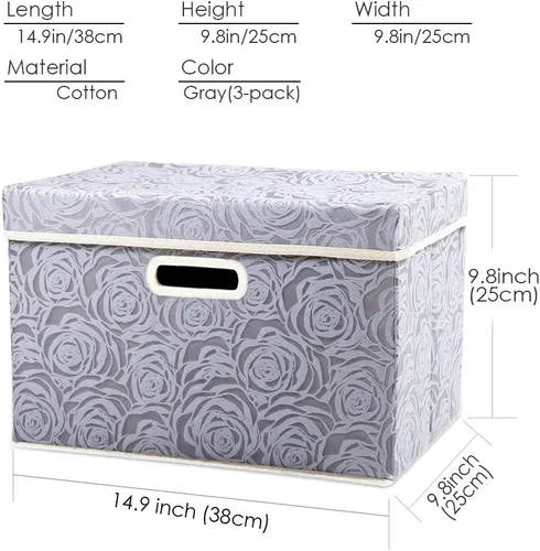 Miniatura 5 de PRANDOM Cajas de almacenamiento plegables con tapas, cubos de almacenamiento decorativos de tela, cubos organizadores, contenedores, cestas con Gris