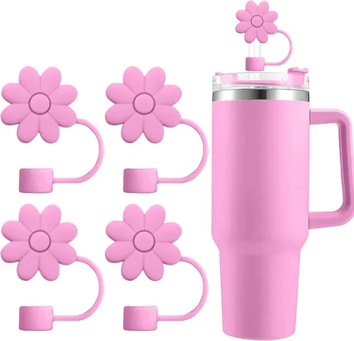 Miniatura 22 de Cubiertas de pajitas con flores SEMATA para tazas Stanley de 30 y 40 oz con asa, accesorios de 4 piezas, tapas de pajita de silicona reutilizables