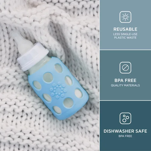 Miniatura 2 de Lifefactory Biberón de vidrio con pezón etapa 1 y funda protectora de silicona banana 4 onzas