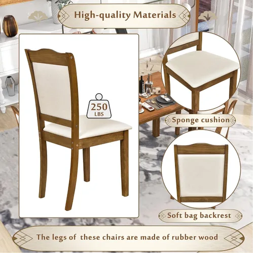 Miniatura 8 de RUNNA Juego único de mesa de comedor de madera de 5 piezas con mesa rectangular y 4 sillas tapizadas, para lugares pequeños y cocina, cómodo