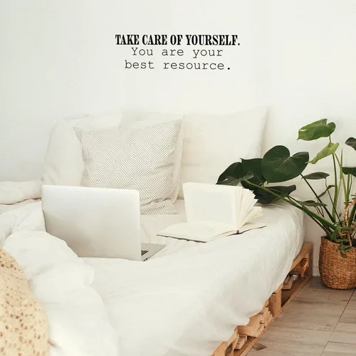 Miniatura 2 de Vinilo decorativo para pared – Cuídate de ti mismo. You are Your Best Resource – 7 x 25 pulgadas – Inspirador optimista autoestima para el hogar