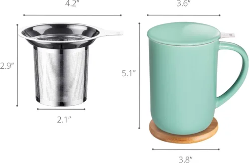 Miniatura 2 de CEEFU Taza de Té de Porcelana con Infusor y Tapa, Tetera con Filtro y Posavasos, Taza de Té de Hojas Sueltas Infusor Preparador, 16 OZ para Verde