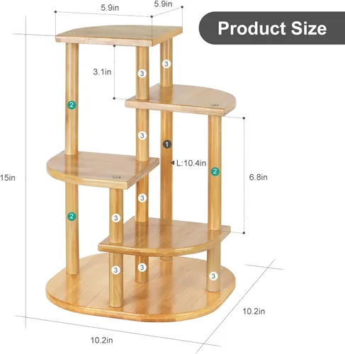 Miniatura 5 de Jotsport Soporte de bambú de 5 niveles para plantas, estante pequeño para alféizar de ventana, mini suculentas, soporte de exhibición para sala