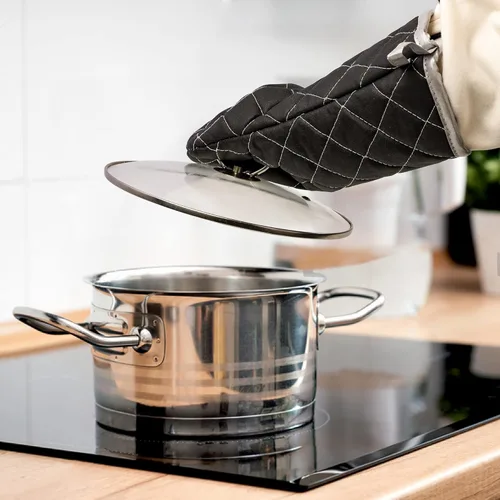 Miniatura 7 de Manoplas para horno ignífugas resistentes al calor hasta 425 °F 15 pulgadas, color negro, paquete de 2