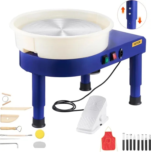 VEVOR Torno de Alfarero de 14 pulgadas para Adultos Principiantes, Altura Ajustable de 0-6 pulgadas, Máquina Formadora de Cerámica de 450W, Torno