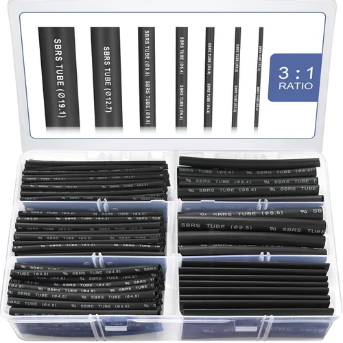 Sopoby - Kit de tubos termorretráctiles, relación 3:1, forro adhesivo, grado marino, envoltura retráctil industrial automotriz, color negro, 360
