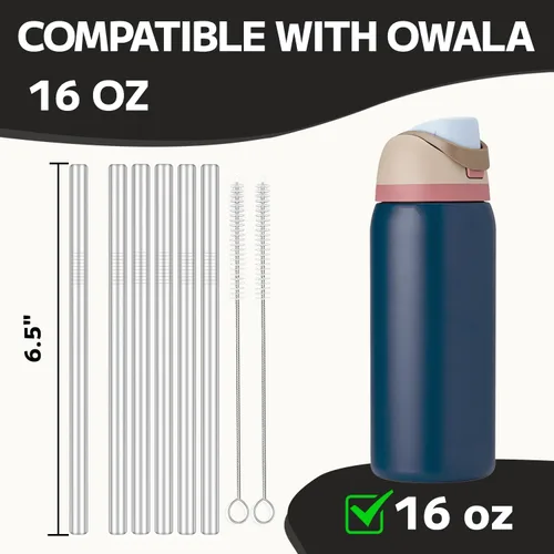 Miniatura 2 de MIMORE Pajitas de metal para Owala de 16 onzas – 6 popotes de acero sin satén compatibles con repuesto de popote Owala – Reutilizable y apto