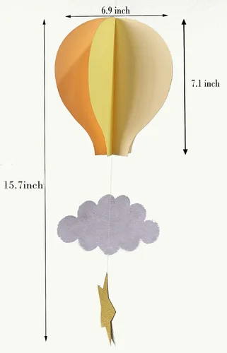Miniatura 4 de Colorido globo aerostático colgante de papel decorativo (paquete de 4) - Globo grande de aire caliente con nubes estrellas colgantes guirnalda