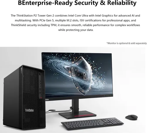 Miniatura 7 de Lenovo ThinkStation P2 Tower PC AI de escritorio, Intel Core Ultra 5 225, DDR5 de 16 GB, SSD de 512 GB, Wi-Fi 7, compatible con 3 pantallas 4K
