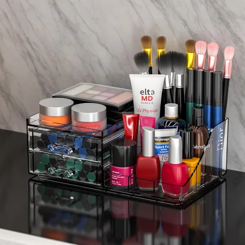 Miniatura 7 de Organizador de maquillaje pequeño de acrílico con cajones, organizador de cuidado de la piel transparente para tocador, cómoda, encimera de baño