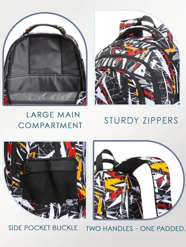 Miniatura 5 de BLUEFAIRY Mochila escolar para niños de regreso a la escuela, bolsa de libros, Negro Blanco, Triángulo