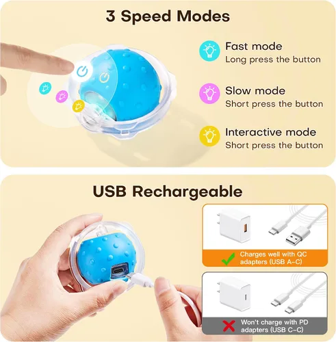 Miniatura 5 de Potaroma - Juguetes interactivos para gatos, pelota de movimiento rápido en alfombra de juego, pelota automática con movimiento activada por