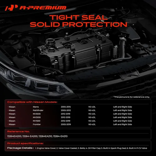 Miniatura 2 de A-Premium Par [2] Cubiertas de válvulas del motor izquierda derecha con junta y pernos y tapa de llenado de aceite compatible con 2005-2019 Nissan
