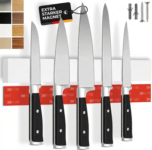 Miniatura 9 de Portacuchillos magnético para pared, 10" no requiere perforación, incluye cinta autoadhesiva, extra fuerte para sujetar cuchillos – Tira magnética
